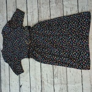 Lady Carol Vintage Black Multicolor Abstract Print Belted Button Back Dress M